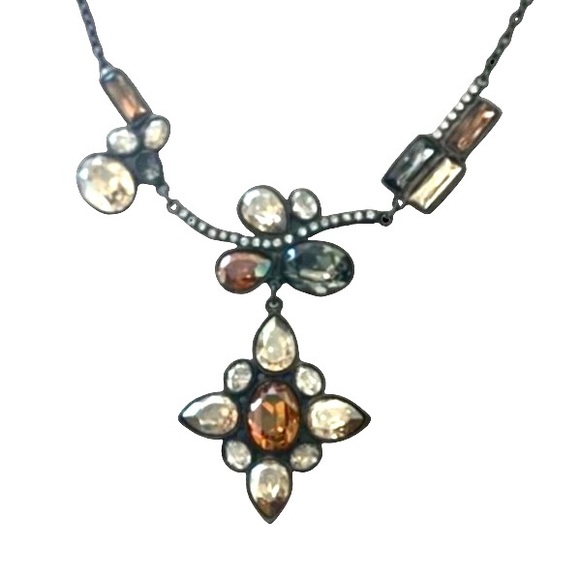 Gorgeous Golden Topaz Yellow & Clear Rhinestone Paved Hollywood Party Necklace - Picture 3 of 11